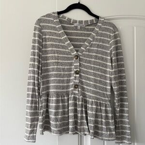 Moa Moa Gray and White Striped Knit Top